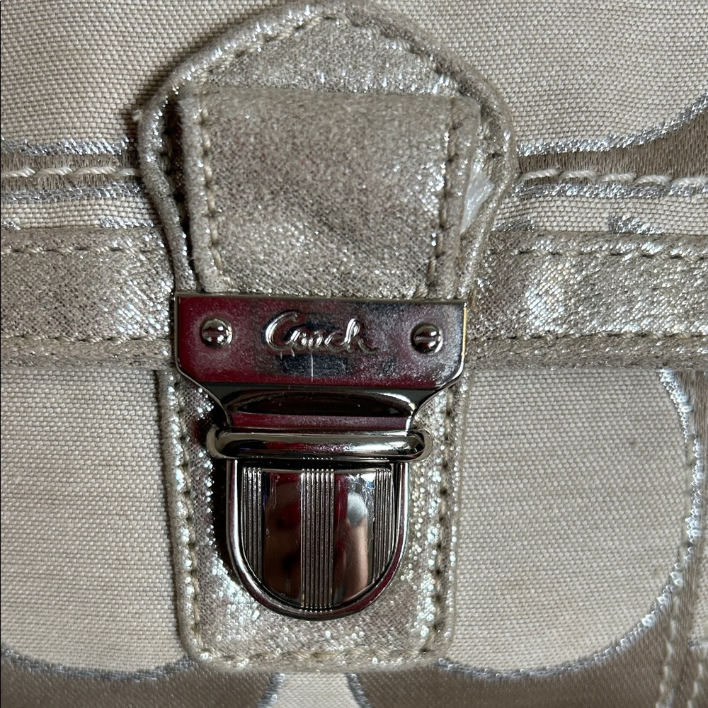 Coach Beige and silver sparkle  Signature Shoulder Bag - Picture 2 of 13